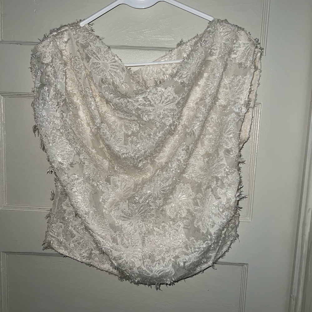 Women's Ivory Lace Drape Neck Top